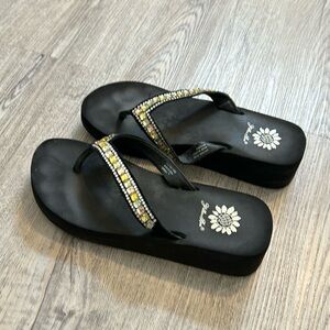 Yellow Box wedged flip flops size 7
